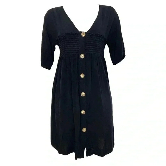 ASOS Black Minimalist Casual Smock Button Dress - Picture 1 of 5